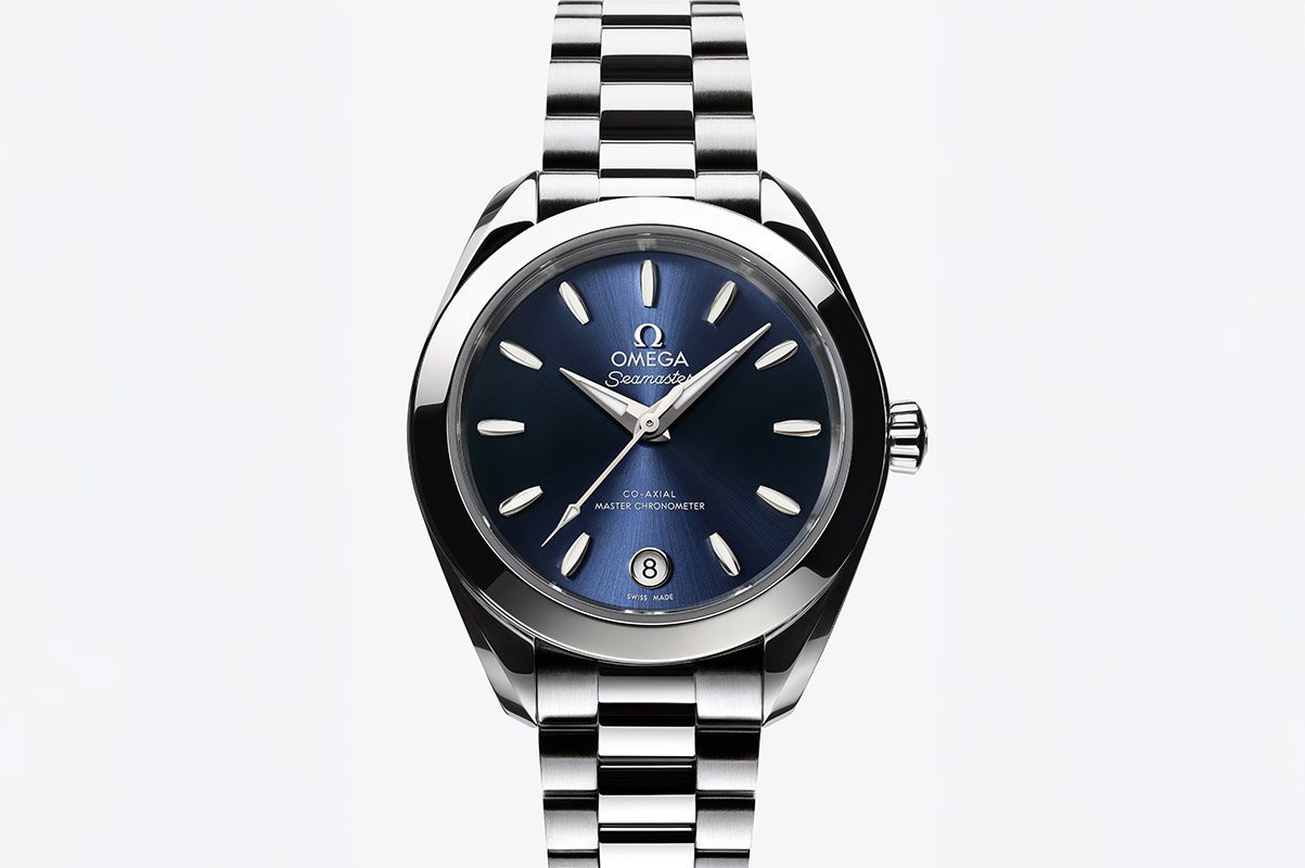 The 30 mm Aqua Terra with a blue dial.